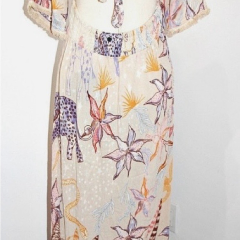 Boho Floral Animal Print Cream Maxi Dress - Lightweight Summer Wrap - Picture 3 of 11